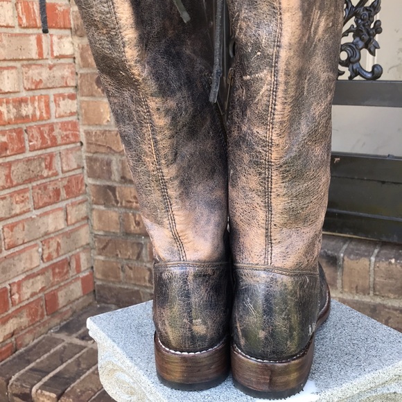 New BED|STU Brown Leather Calf Length Lace Boot - Picture 6 of 10